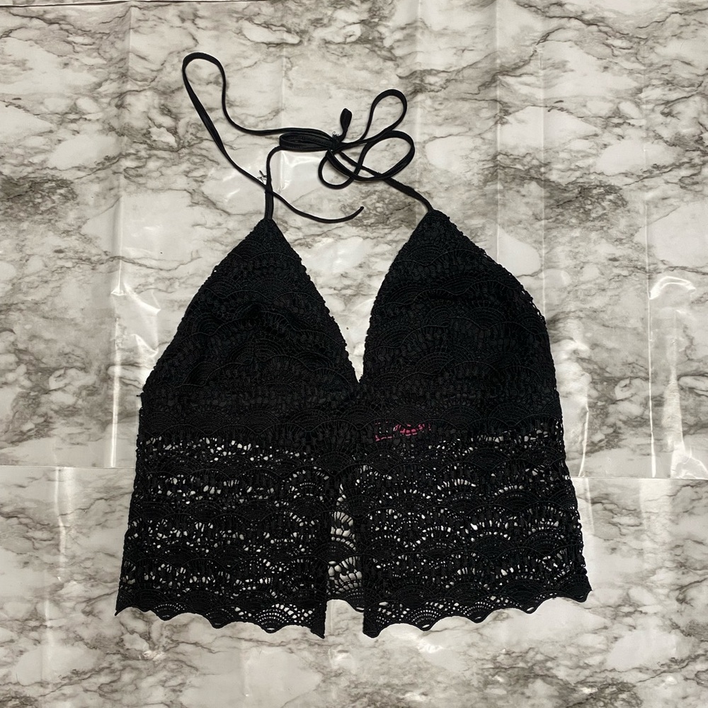 Tie-Neck Black Lacey Top